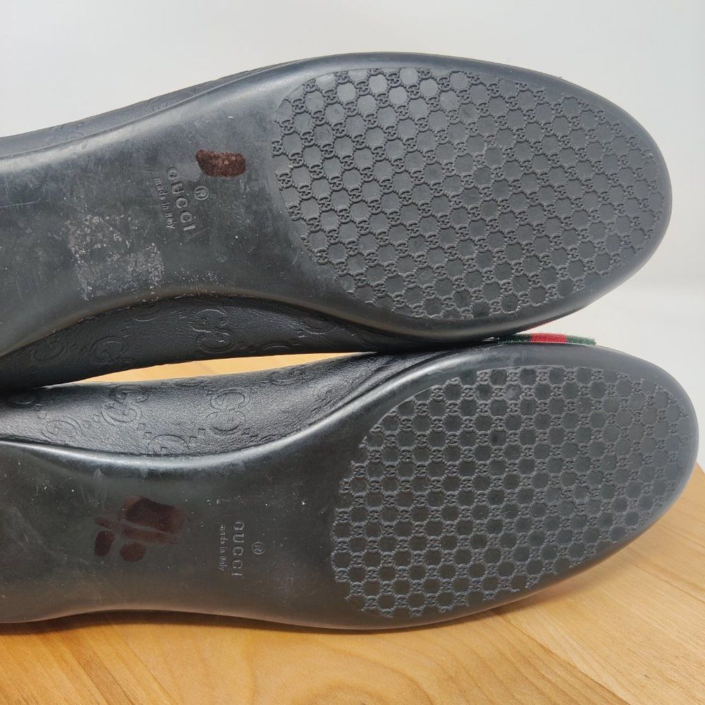 GUCCI ❤️💚 Guccissima Leather Web Stripe Ballet Flats Womens Size9.5 Blk 253315 - Picture 9 of 15